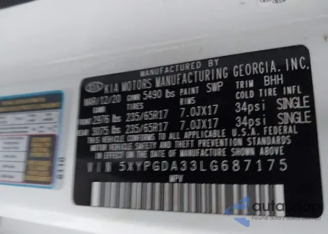 2020 Kia Sorento 2.4L Lx из США, поврежденный, VIN 5XYPGDA33LG687175